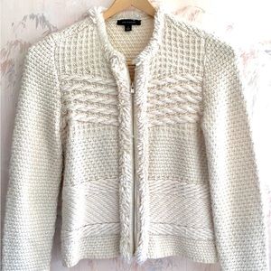 Ann Taylor Zip Up Wool Blend Cream Cardigan Small